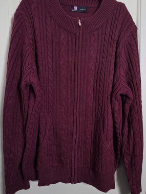 Burgundy Cable Knit Cardigan Sweater Full Front Zipper Sz 2XL by Kancy Kole